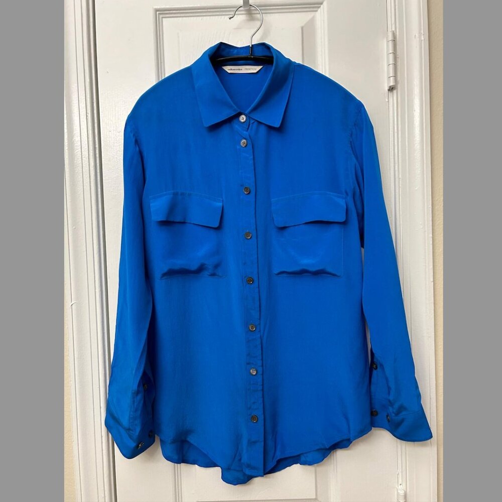 FRONTROW Silk 100% Blue Button Down Shirt